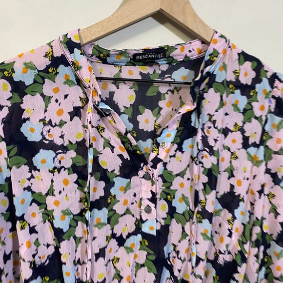 J.Crew Mercantile Drapey Tie-front Dress Long Sleeve Light Pink Floral Sz S - Picture 3 of 14